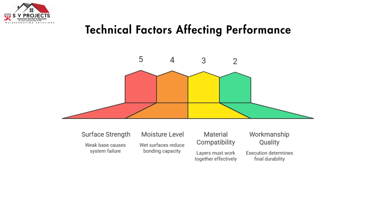 terrace waterproofing Technical Factors Affecting Performance-cost per sq ft existing slab 